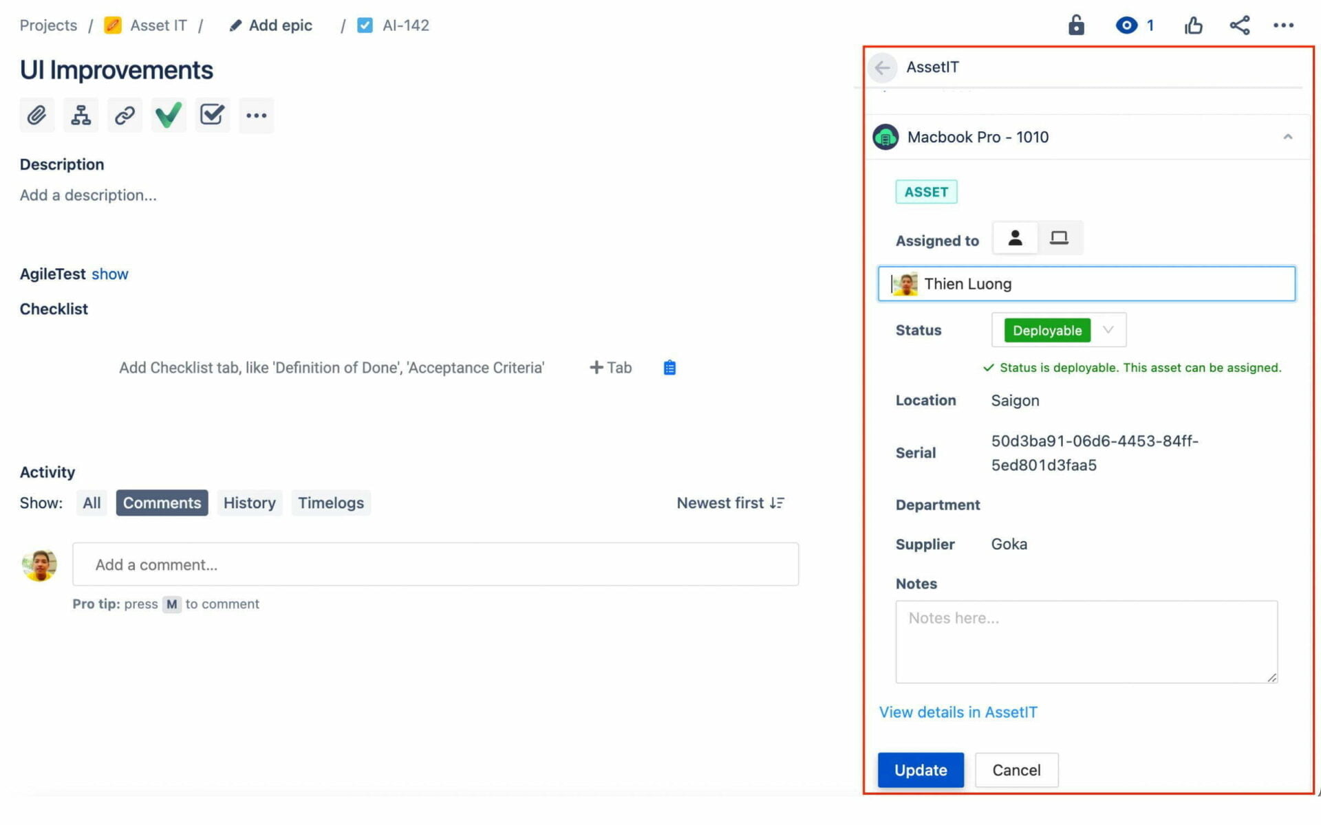 Link Assets with Jira Issue