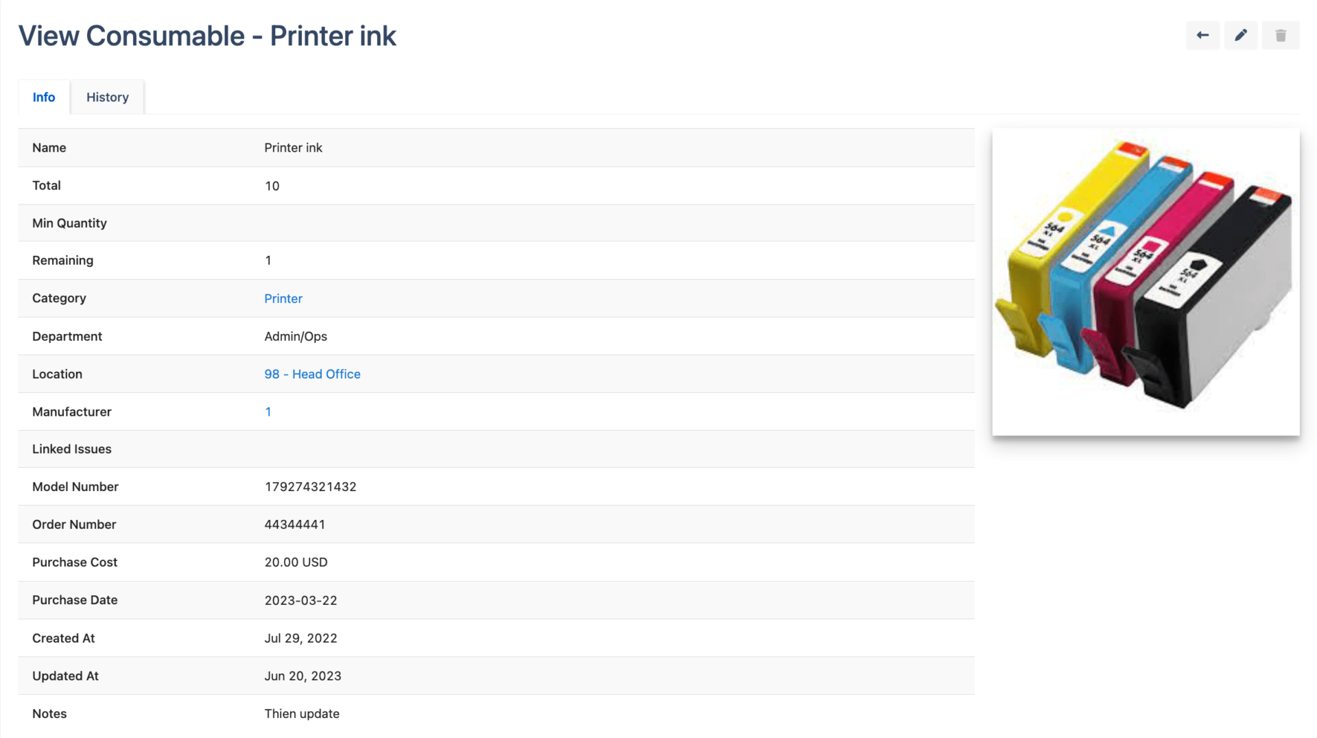 Consumable details