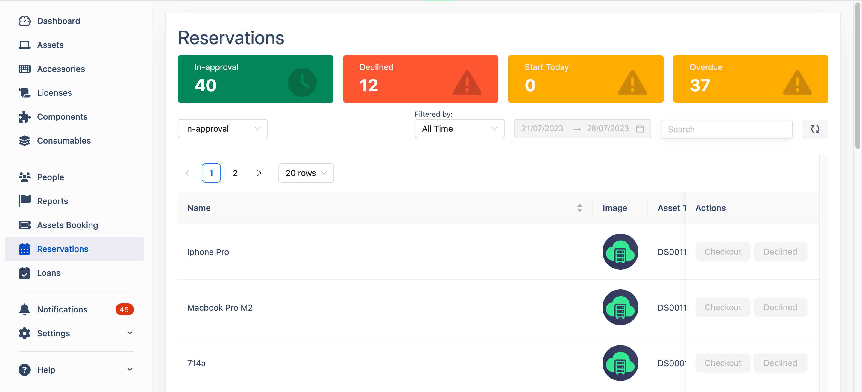 Reservations tab records all bookings