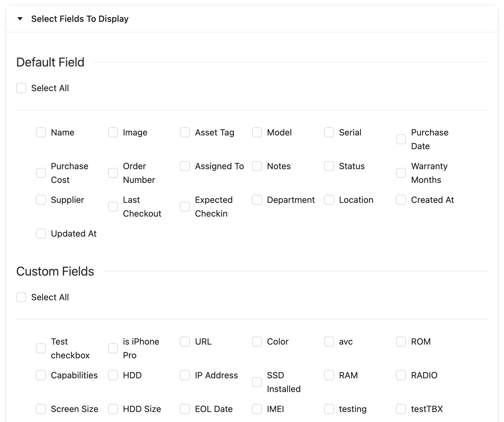 Select Fields To Display