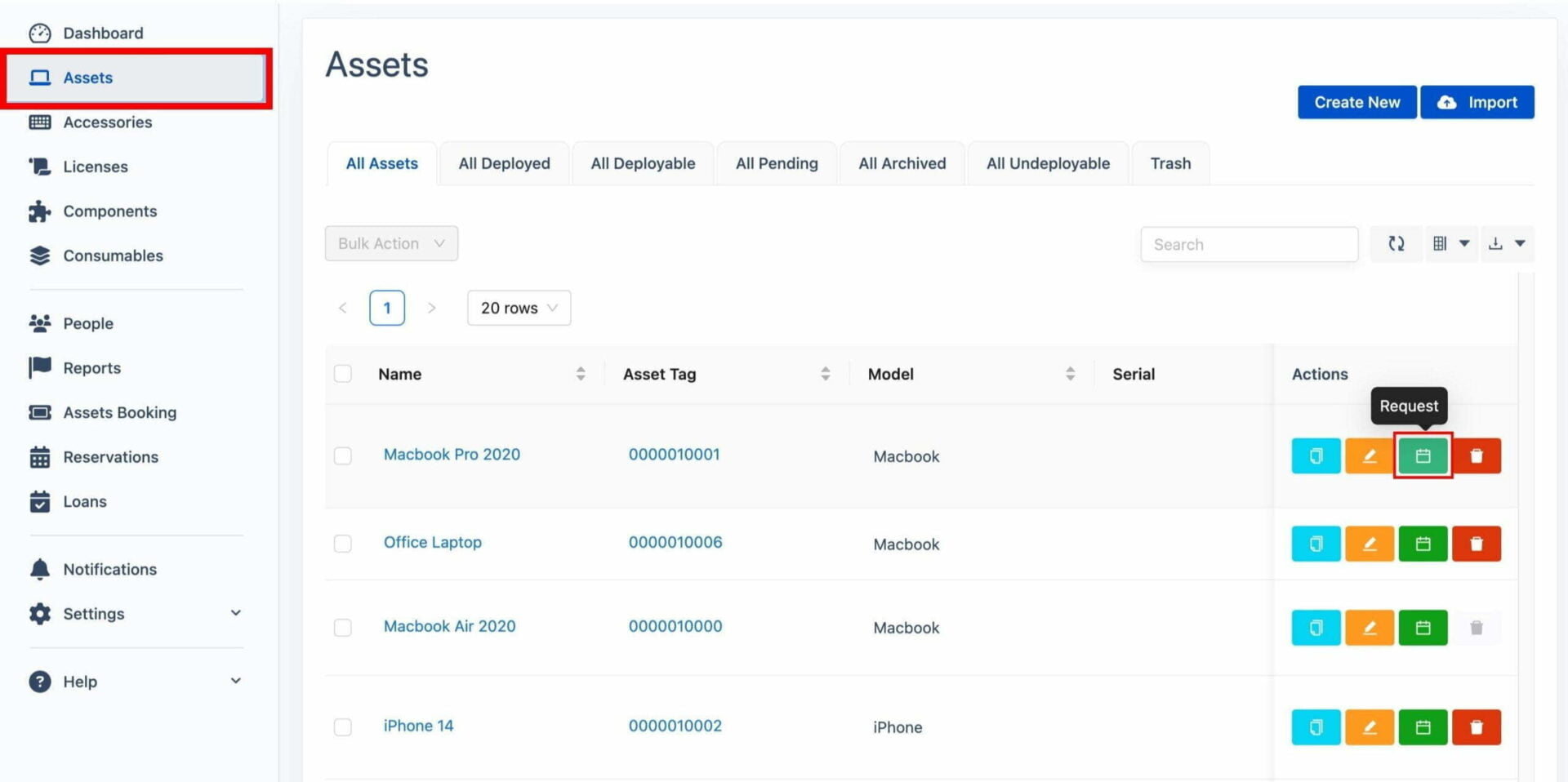 book an asset by Request button to streamline resource allocation