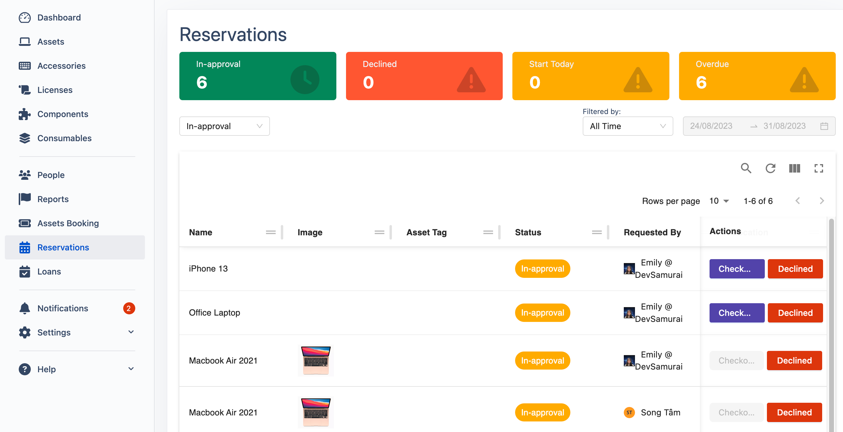 The booking, loan and reservation system in AssetIT