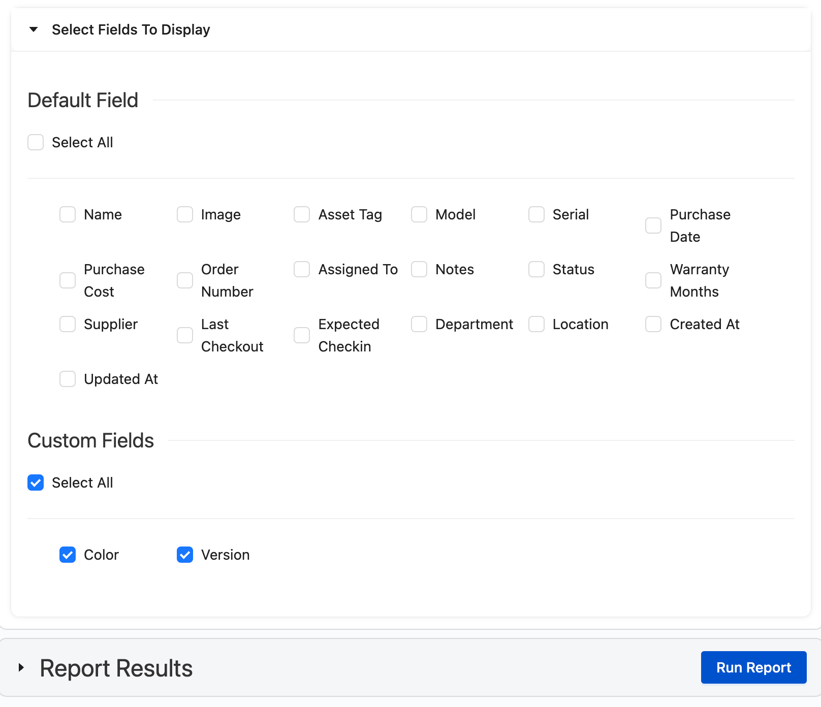 fieldset in reports