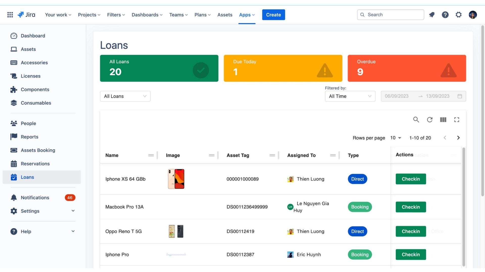 Asset booking, reservation and loan system in assetIT