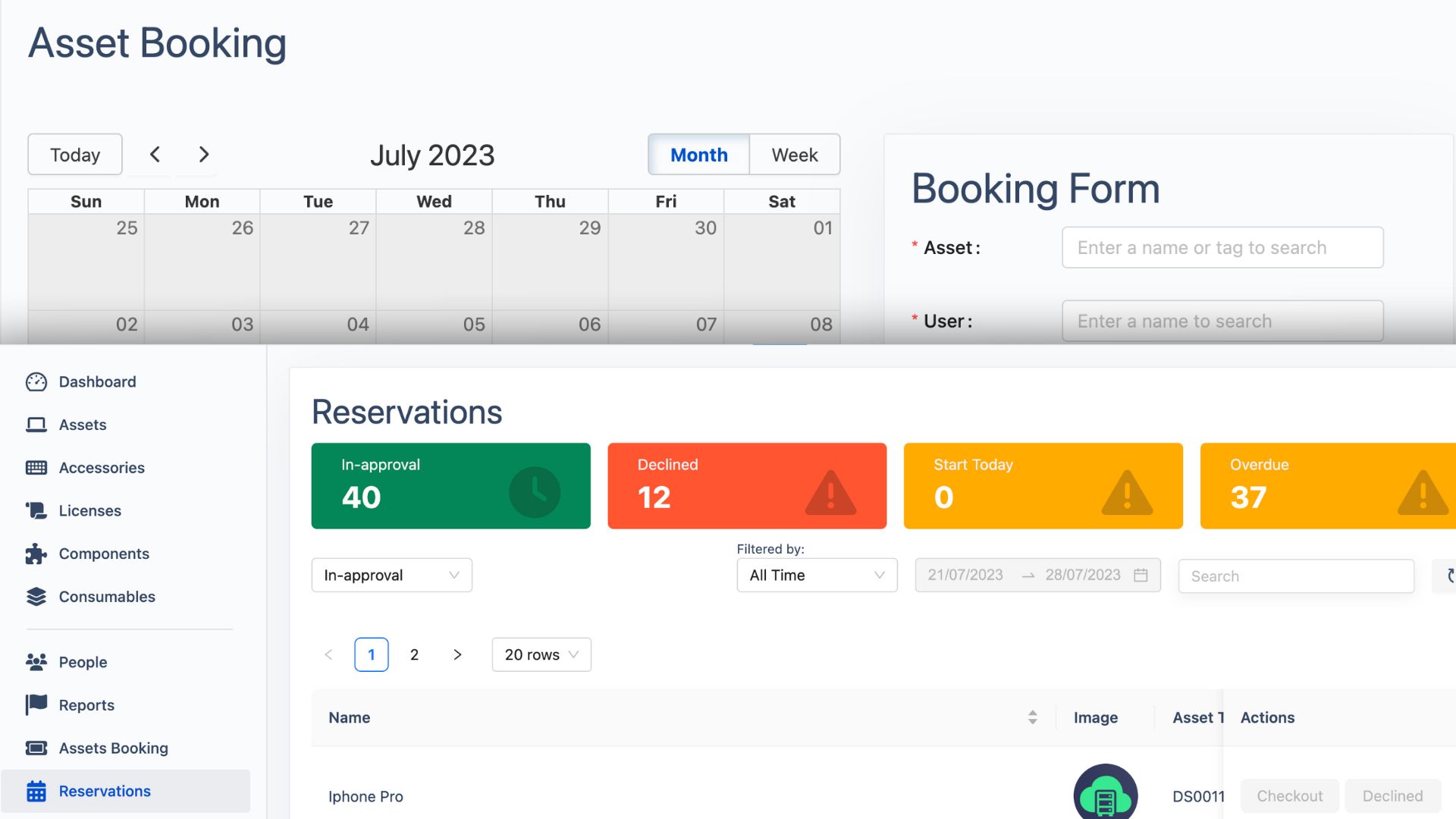 asset booking and reservations