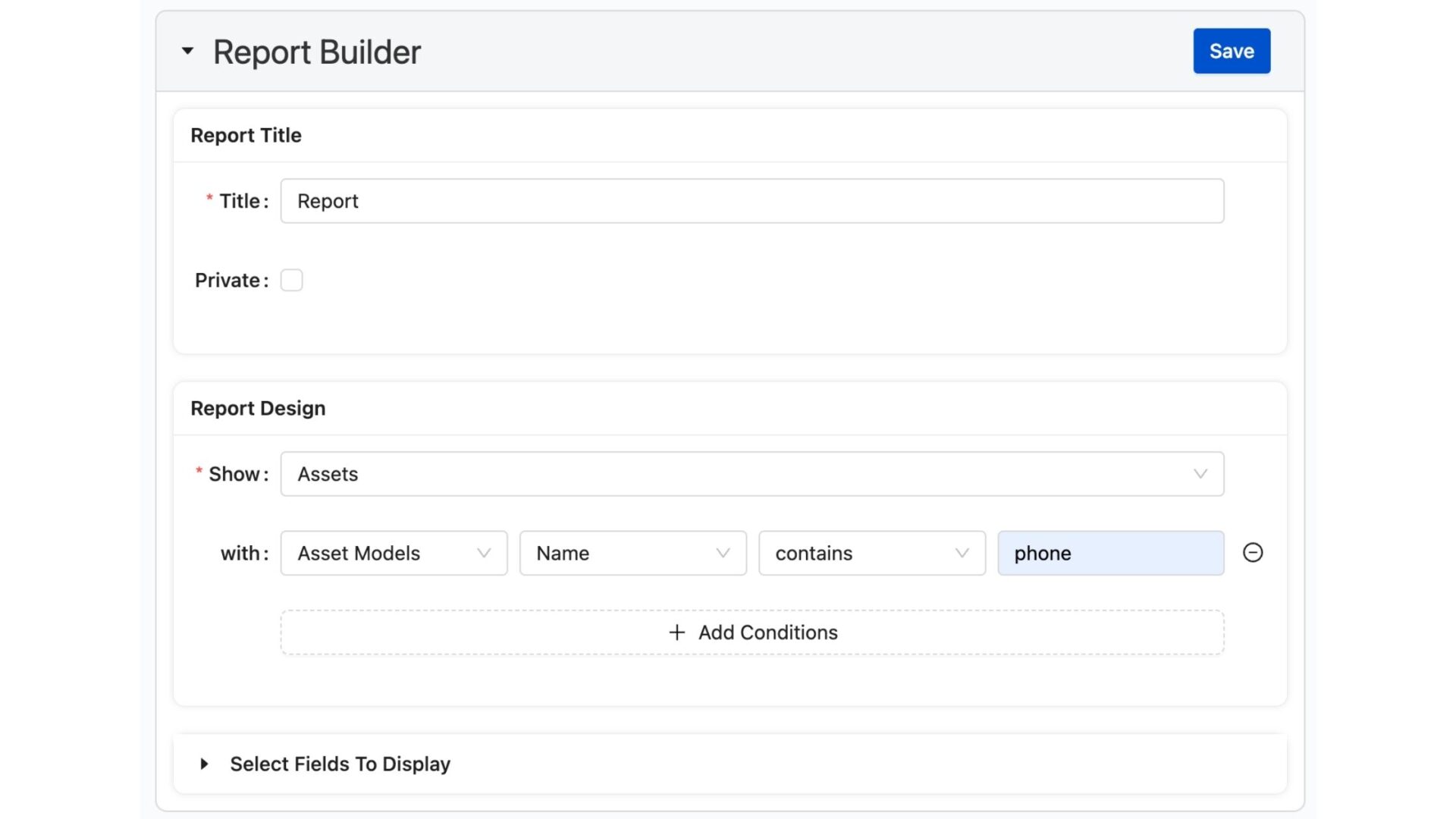 Example of Report Builder in AssetIT