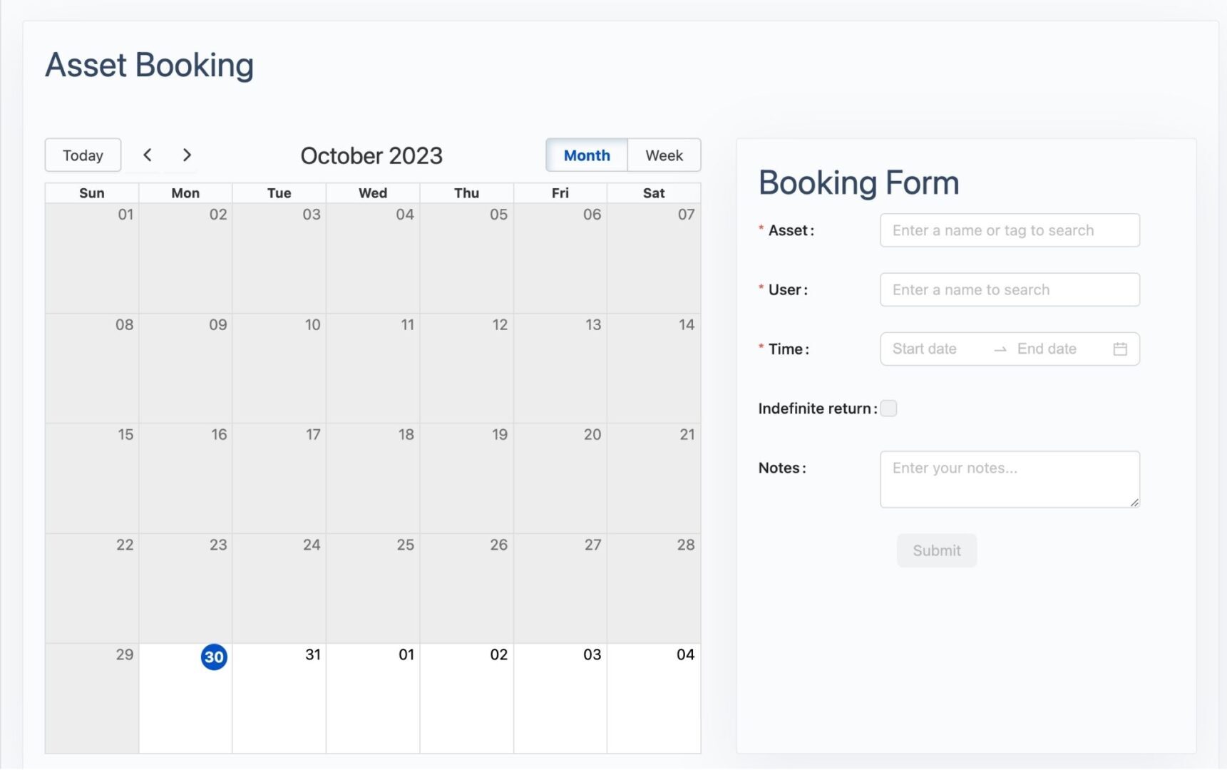 Booking form for users
