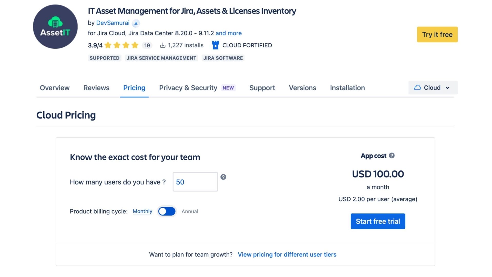 IT asset management in Jira pricing