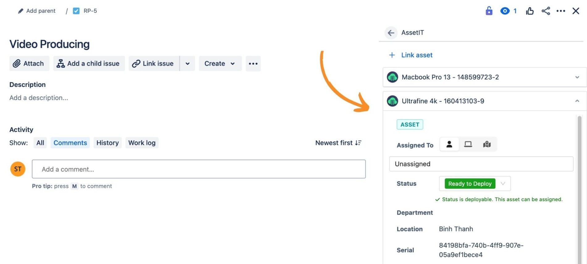 Assets linked to Jira project