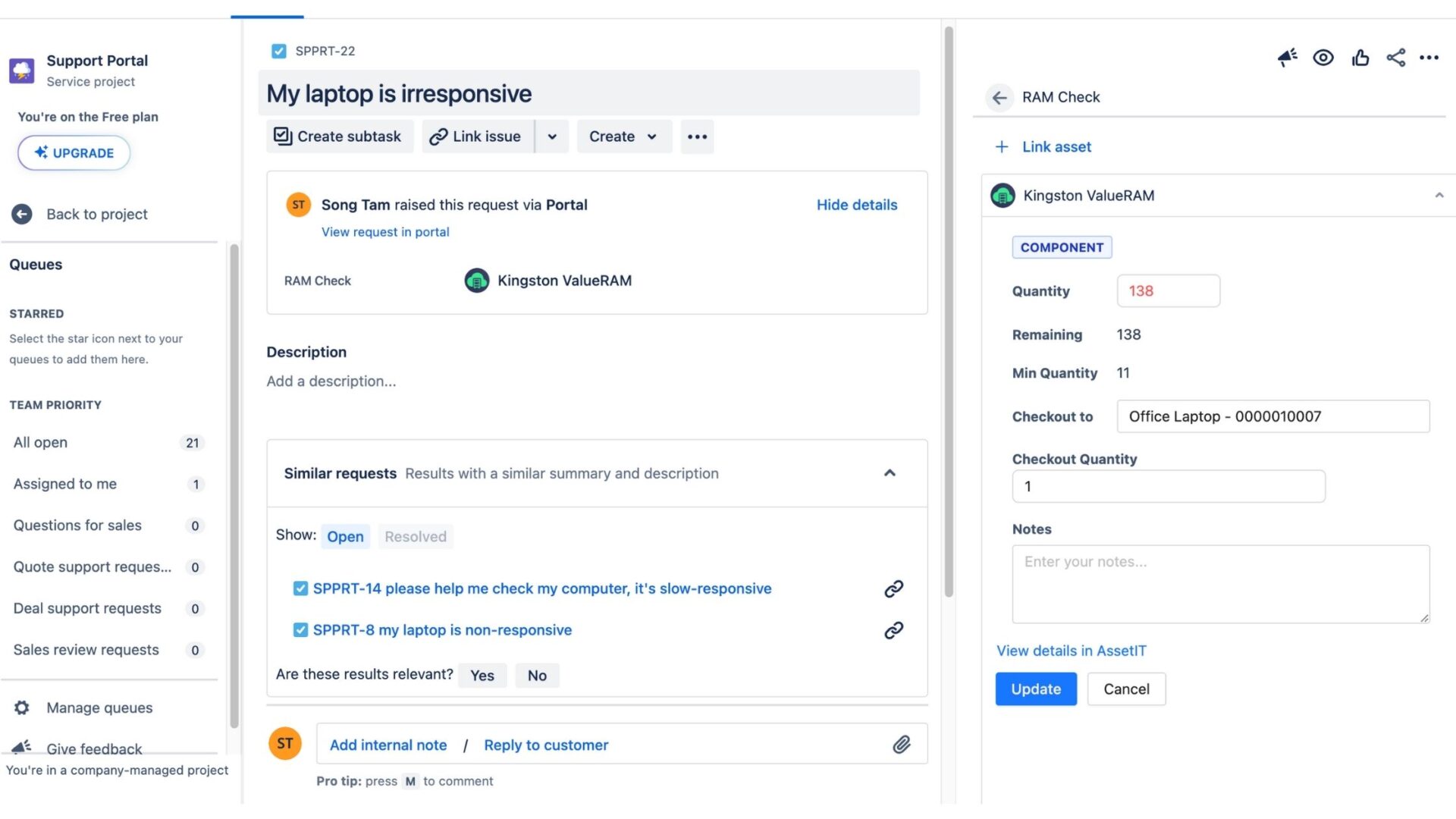 Integrate AssetIT with Jira Service Management to link IT service requests with specific assets