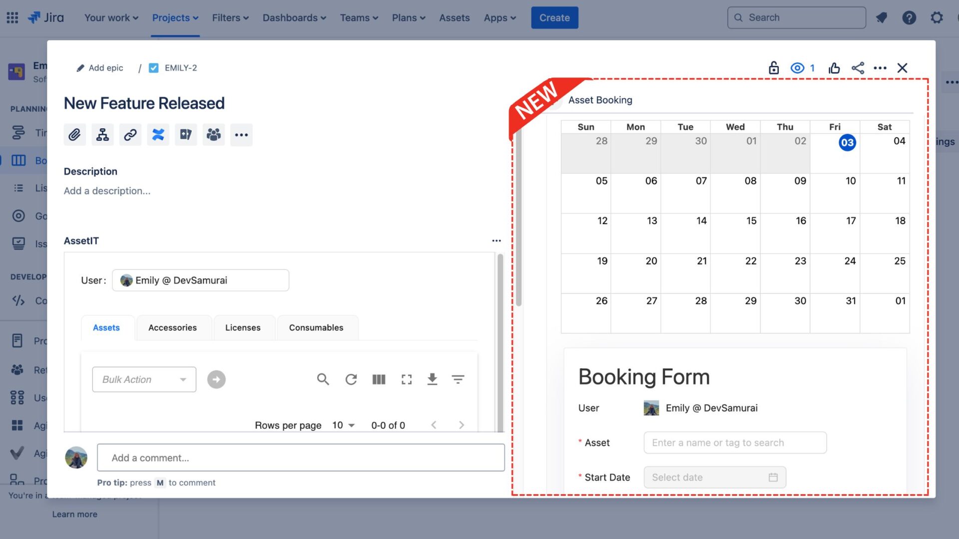 Book Assets Directly Through Jira Issues