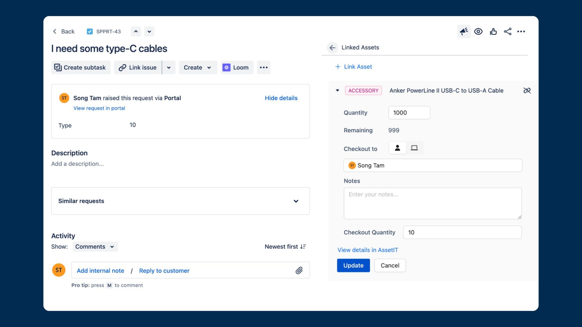 Update stocks in a centralized Jira platform