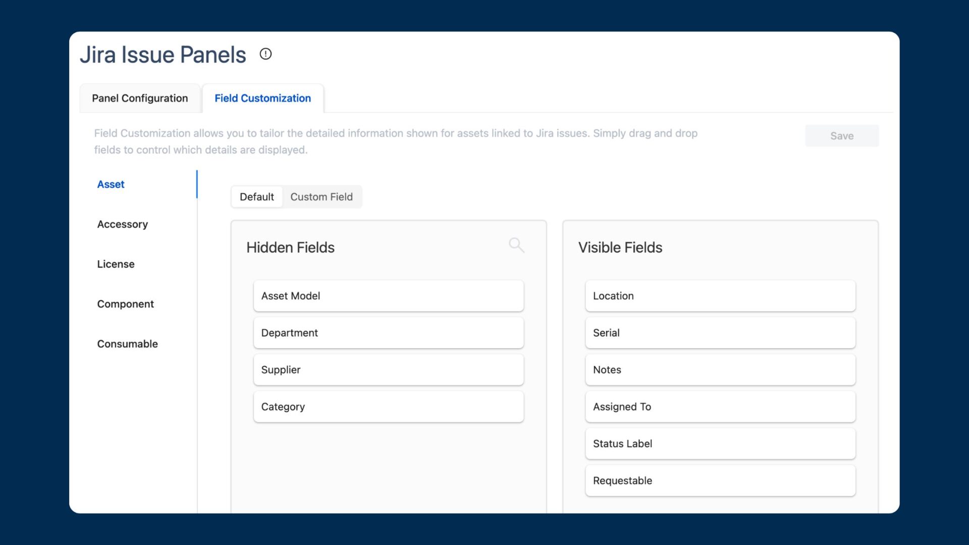 choose what kind of asset data to review and update in Jira