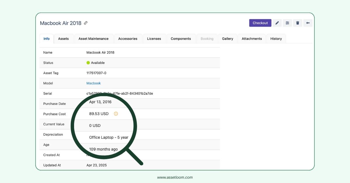 AssetLoom Depreciation Function for IT asset disposition process