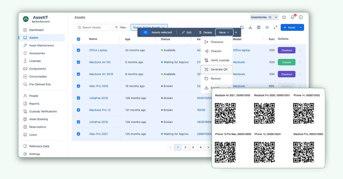 Generate Asset QR codes